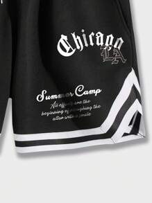 ROMWE Street Life Women's Slogan Print Drawstring Shorts, Suitable For Everyday Spring/Summer Wear - Black - View 4