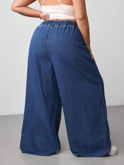 SHEIN CURVE+ Jeans azules de pierna ancha y corte holgado para tallas grandes