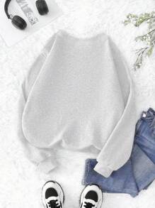 INAWLY Sweatshirt Leher Bulat dengan Bordir Pita Halloween - Light Grey - View 2