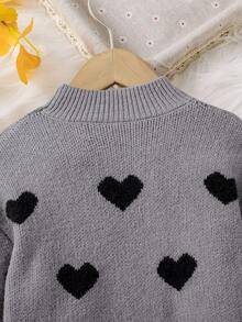 Robe décontractée à manches longues avec imprimé cœur pour jeune fille, col rond, automne/hiver - Gris - Voir 6