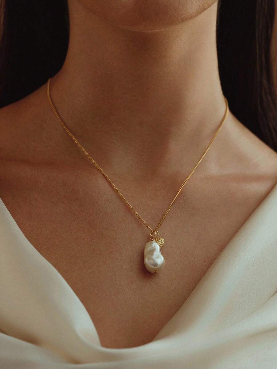 Opalesca 1 件休闲、工作、优雅、奢华、可爱、婚礼、性感、度假珍珠/珍珠母、金属、纹理、不对称项链 Y2K/妈妈/女士/女孩/秋季/秋季/冬季/节日/假日/度假/老钱/万圣节 - 金色 - 查看 1