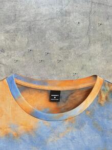 AXEPEAK Men's Knitted Tie Dye Casual T-Shirt, Summer, For Fall - Burnt Orange - View 3