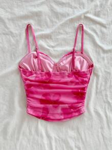 Soleia Damen Große Größen Urlaubs rosafarbenes Mesh geraffte Trägerhemd