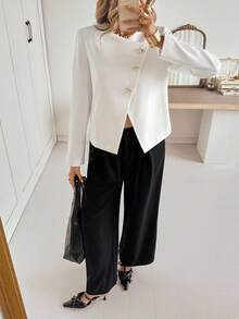 Siren Gaze Women's Autumn/Winter New Oblique Placket Metal Button Jacket White White - White - View 5