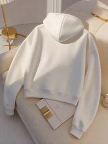 Franclia 女士休闲宽松连帽长袖运动衫，适合日常穿着 - 白色 - 查看 2