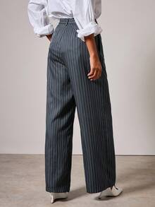 COSMINA Damen gestreifte Vintage Weite Bein Loose Lässig Hose, Business Lässig Stil für Herbst/Winter