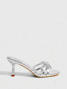 CUCCOO SZL Women's Silver Metallic PU Camellia Flower Rhinestone Embellished Elegant Sexy French Style Pointed Toe High Heel Sandals - Silver - View 7