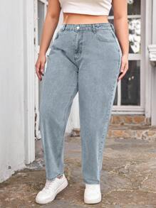 EURMUSE 100%纯棉大码锥形休闲牛仔裤 - 淺藍色 - 查看 5