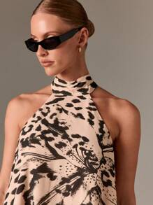 AiiRZ Blusa sin mangas con cuello alto, estampado de leopardo, corte asimétrico, diseño de halter, para uso en fiestas, eventos y salidas, con diseño vanguardista y estilo moderno y contemporáneo - Multicolor - Ver 3