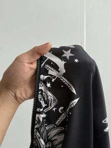 StreetHx Women's Halloween Punk Print Hooded Lightweight Jacket,Gothic Sweatshirt,Fall Y2k Women Concert - Black - View 7