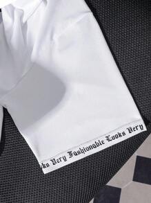 SHEIN Tween Boy Letter Printed Crew Neck Knit T-Shirt, Streetwear, Spring/Summer - White - View 5