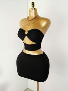 Zolique O-ring Cut Out Front Tube Top - Black - View 4
