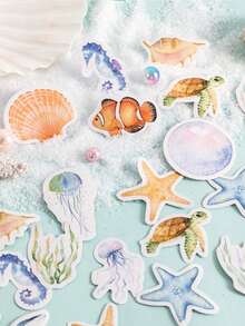 1盒46张1.73英寸*1.73英寸海洋主题贴纸，包括海星、海马、珍珠和珊瑚贴纸，适用于剪贴簿、DIY装饰和封口、书籍、笔记本、水杯、绘画艺术装饰。 - 彩色 - 查看 4