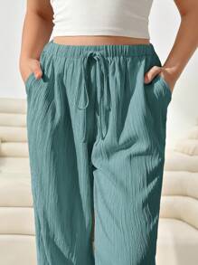 SHEIN EZwear Women's Plus Size Loose Woven Teal Blue Pants Wide Leg Pants For Women Women Wide Leg Pants Plus Size Wide Leg Pants Loose Pants For Women Flowy Pants
