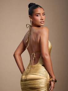 Hauture Women's Sexy Cowl Neck Fringe Tassel Top For Vacation, Party, Summer - Bronze - View 2