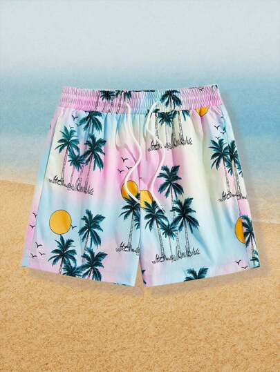 Street Life Pantalones cortos casuales de vacaciones con estampado tropical para hombres