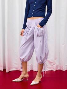 COUREZ Quần lửng cạp thấp có túi phía trước / Phong cách Y2K Thu Đông dành cho nữ, quần cargo nữ thường ngày dễ thương. - Màu tím - Xem 1