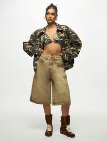 SUMWON WOMEN Oversized Camouflage Bomber Jacket Military Print Casual Fall Winter Zip Up Streetwear Outerwear With Elastic Hem And Cuffs