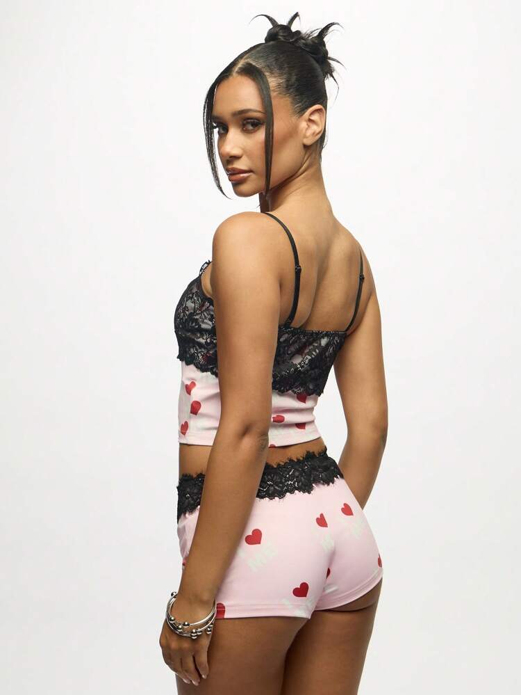 SUMWON WOMEN Heart Print Cami Top With Lace Trim