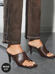 SHUZIA Women Wide-Fit Shoes High Heeled Sexy Western Everyday Party Casual Comfy PU Chocolate Sandals Mules - Brown - View 2