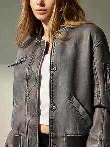 Aveloria Modichic New Women's Fashion PU Leather Bomber Jacket, Pocket Design, Classic Zipper, High-End Casual Cool Versatile Jacket For Ladies Fall Winter Cloth For Women