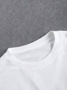 Manfinity Homme Loose Fit Men's Solid Color Round Neck Short Sleeve Casual T-Shirt - White - View 4