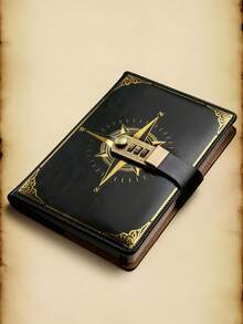 SHEIN 1 pieza Cuaderno con patrón de brújula negra, diario vintage y creativo con protección de contraseña