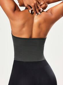 SHEIN Sports Solid Color Halter Neck Fitted Backless Summer Sporty Tank Top - Dark Grey - View 2