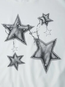 Set de 2 piezas para adolescentes: sudadera con capucha de manga larga y estampado de estrellas oversize, y pantalones anchos de cintura elástica cómodos, adecuado para uso casual