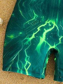 SHEIN Tween Boy Luminous Game Console Graphic Casual Beach One-Piece Swimsuit, Suitable For Seaside, Swimming Pool, Beach And Surfing Boys Swim Rash Guard Boys Swim Shirt Tween Boys Swim Shirt - Green - View 5