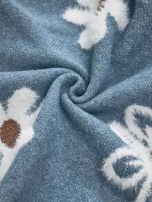 Louniche Chaqueta de punto con botones con estampado floral, Top de manga larga - Azul - Ver 2