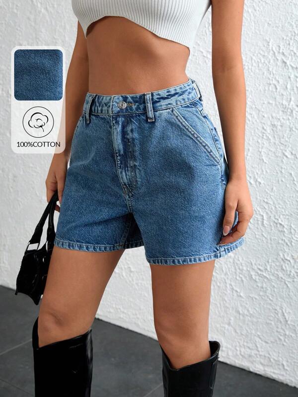 EURMUSE Pantaloncini in denim a vita alta con tasche e gamba ampia, casual, retrò e versatili per donna, outfit estivi casual, pantaloncini in jeans estivi