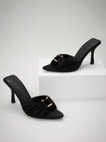 SHUZIA 百搭女士时尚白色切叶圆头细高跟凉鞋夏季春季露跟高跟派对度假舞会婚礼 - 黑色 - 查看 4