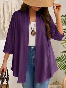 EMERY ROSE Plus Size Plain Long Sleeve Coat, Casual Daily Wear,Vacation,Boho