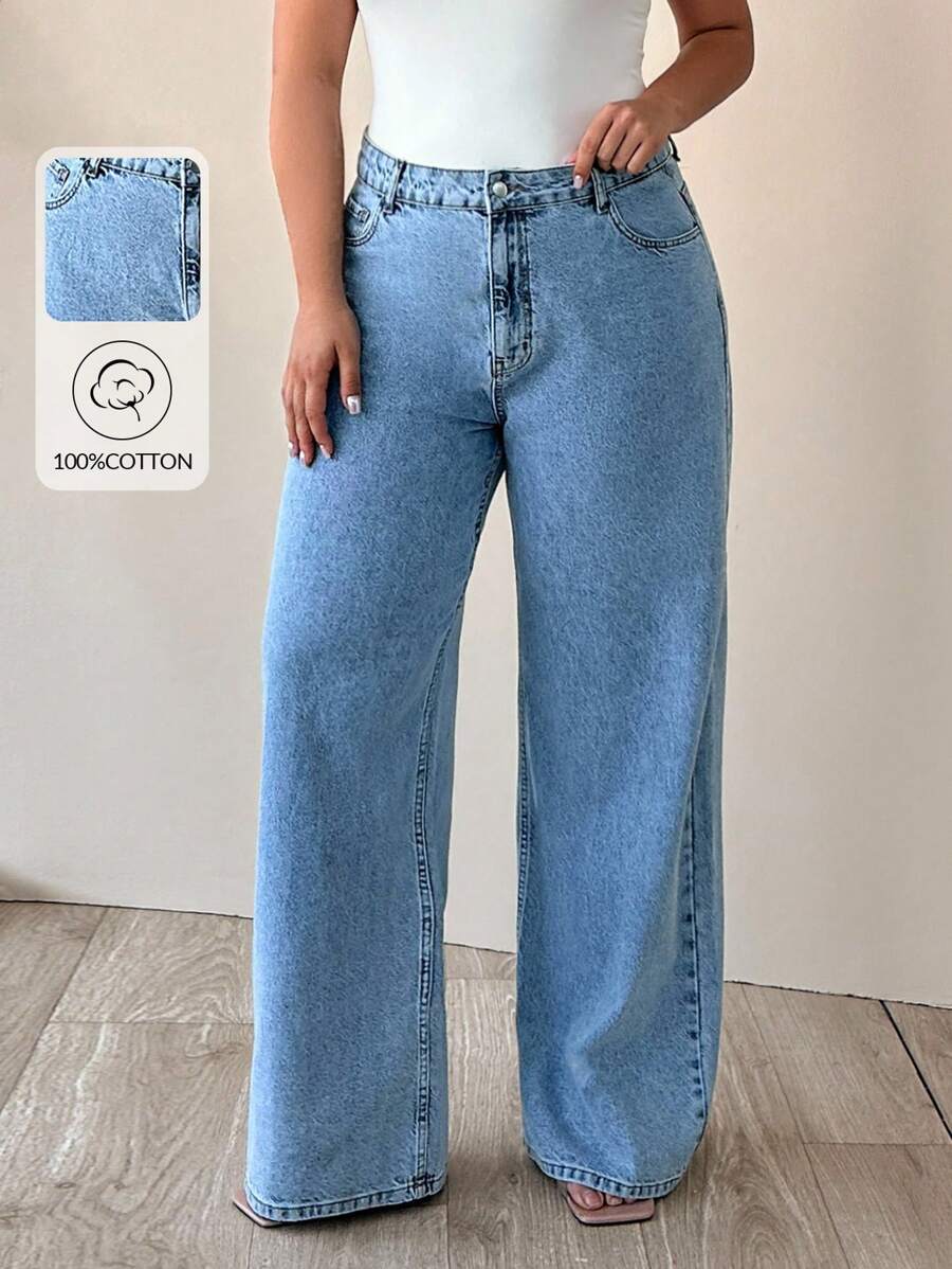 SHEIN Cottnline 100% Cotton HIGH WAIST WIDE LEG CUT PLUS SIZE  JEAN