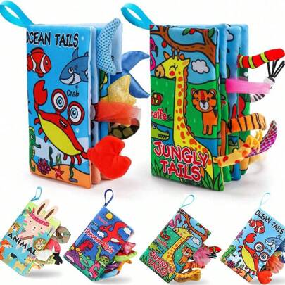 Zazumi 3D-beröringskänsliga barnböcker med mjukt skrynkligt tyg - Aktivitetsleksaker med hög kontrast, perfekt present till barn, pedagogiska leksaker för barn | Texturerade illustrationer | Plyschsvans