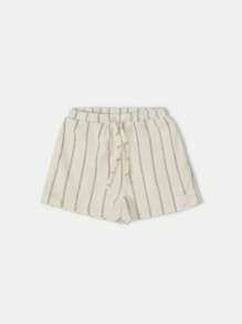 SUMWON 夏季条纹无袖荷叶边背心套装，含松紧腰短裤，休闲装，春季假日海滩装，女童时尚装 - 杏色 - 查看 4