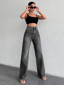 EURMUSE 99%Cotton Zipper Fly Straight Leg Jeans - Light Grey - View 4