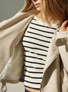 Aveloria Modichic 新款时尚休闲别致简约高端拉链领夹克，PU 皮革摩托车设计 - 米色 - 查看 7