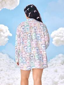 SHEIN X Care Bears Plus Size Casual Everyday Cartoon Bear Print Shirt And Shorts 2 Pieces Set Kawaii Clothes Cute Shirt For Women Fall Outfits Women - White - View 2