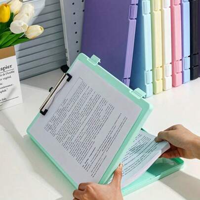 SHEIN Hộp đựng tài liệu dung lượng lớn (1 chiếc ngẫu nhiên) - Kích thước A4 tùy chỉnh, kẹp bìa cứng, chức năng lưu trữ 2 trong 1 - Tổ chức và phân loại sách thông tin tối ưu - Phụ kiện bàn làm việc văn phòng để quản lý môn học