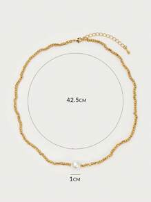 Opalesca 1pc Pearl/Mother Of Pearl, Metallic, Beaded Necklace - Casual, Work, Elegant, Luxury, Cute, Wedding, Sexy, Vacation, Y2K, For Mom, Women, Girl, Fall, Autumn, Winter, Festival, Holiday, Vacation, Old Money, Halloween,For Mom/Women/Girl/Mother,Fall/Autumn/Winter,Outfits,Charm Necklace,Old Money,Premium,Pearl,Elegant,Fairycore/Fairy - Gold - View 7