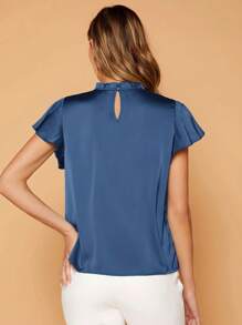 SHEIN Privé Frill Neck Butterfly Sleeve Satin Top