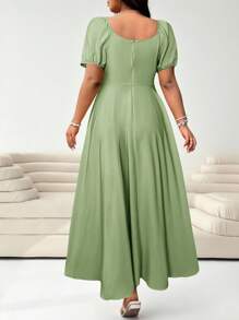 Solflare 大码女式短袖休闲系带前腰收腰优雅休闲婚礼宾客礼服，春夏优雅夏装浅绿色女士连衣裙绿色长裙女士薄荷绿连衣裙，优雅性感，适合日常、郊游、约会、下午茶、度假、春夏、女士春季服装、女士夏季服装、节日/音乐会服装女士/狂欢服装节日/狂欢服装/春假服装、毕业礼服、女士海滩服装/海滩、生日礼服、休闲礼服 - 薄荷綠 - 查看 2