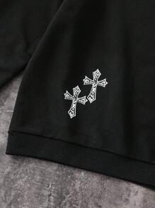 SHEIN Coolqubz 青少年男孩 Y2K 哥德風 Grunge 圖案印花運動衫，休閒寬鬆版長袖圓領套頭街頭風上衣，適合春季、秋季、初冬 - 黑色 - 查看 6