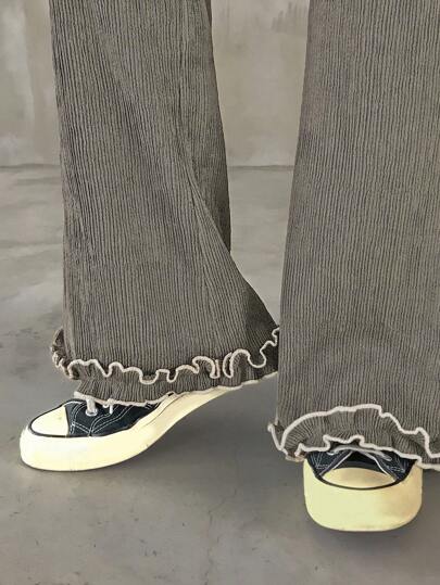 FRIFUL Women's Elastic Waist Drawstring Contrast Stitching Decor Straight Leg Loose Casual Pants, Versatile Vacation