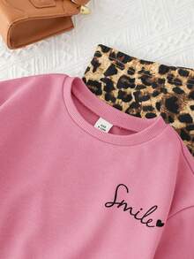 SHEIN Babygirl 秋冬可爱百搭时尚粉色长袖连帽衫和豹纹裤套装 - 彩色 - 查看 9