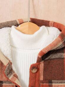 SHEIN Áo khoác trùm đầu lót nhiệt kẻ sọc cho bé gái, thường ngày cho mùa thu/đông Áo khoác mùa đông cho bé trai Áo khoác trùm đầu cho bé trai Áo khoác kẻ sọc cho bé trai Áo khoác lót Sherpa cho trẻ em Áo khoác mùa đông ấm áp cho trẻ em - trái cam - Xem 7