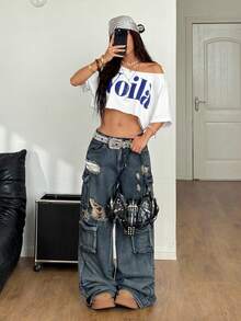 Coolane 女士夏季街头风 Y2K 简约度假图案宽松短款 T 恤 - 白色 - 查看 6