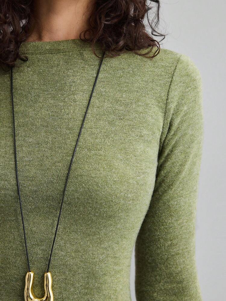 2025 New Women's Clothing, Autumn/Winter Apparel, All Season Wear, Winter Clothing, Back To School Outfits For Women, Halloween & Christmas Outfits, Women's Teacher Attire, Casual Outings, Night Out Dresses, Wedding Guest Dresses, Elegant Wedding Guest Gowns, Church Attire For Women, Business Casual, Women's Business Casual Solid Color Crew Neck Long Sleeve Casual Green Maxi Dress